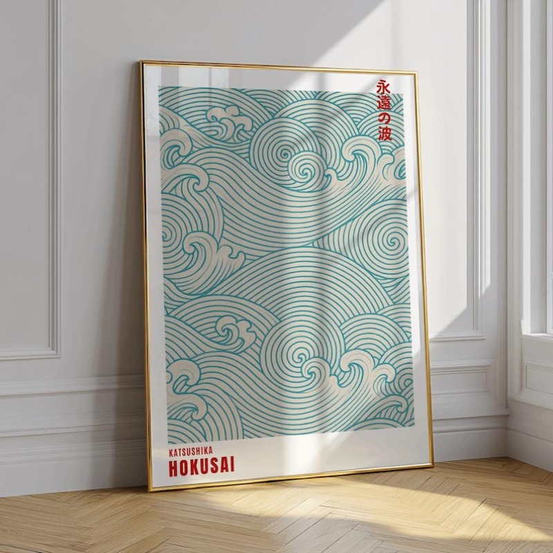 Home Office Japandi - Abstract Japanese Woodblock Canvas Poster, Frameless
