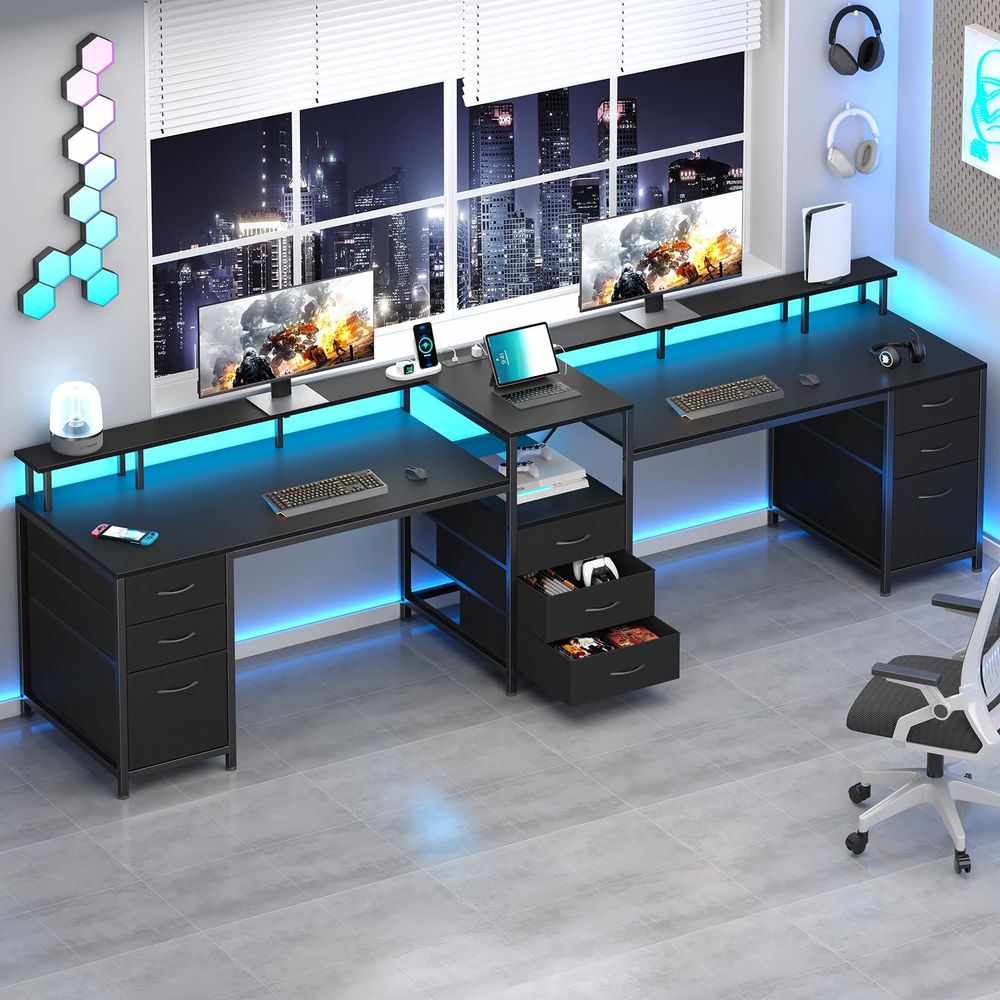 Home Office For Two - 98.4 Long Computer Desk with 9