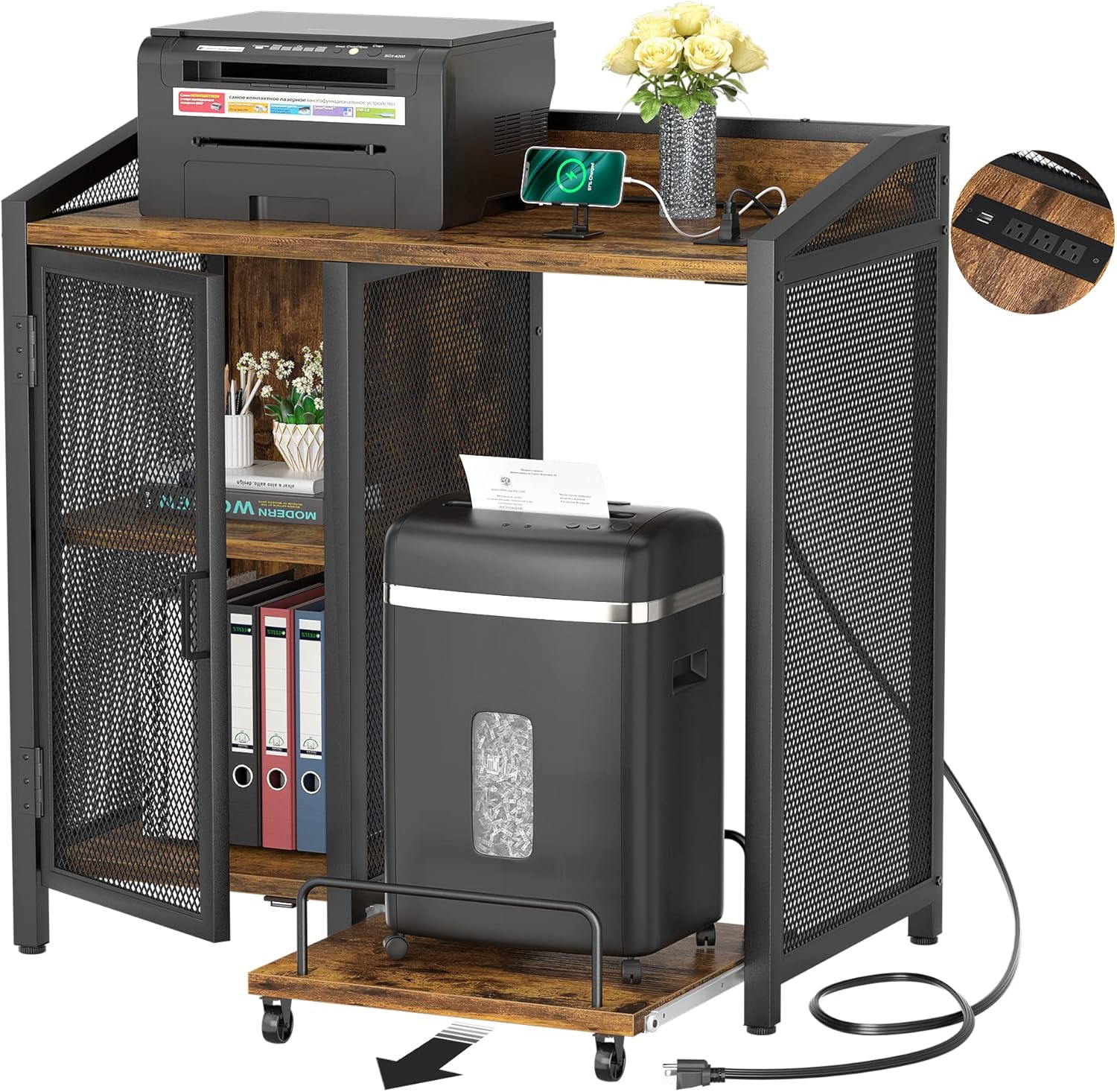 Home Office Shed - 3-Tier Lateral File Cabinet with USB