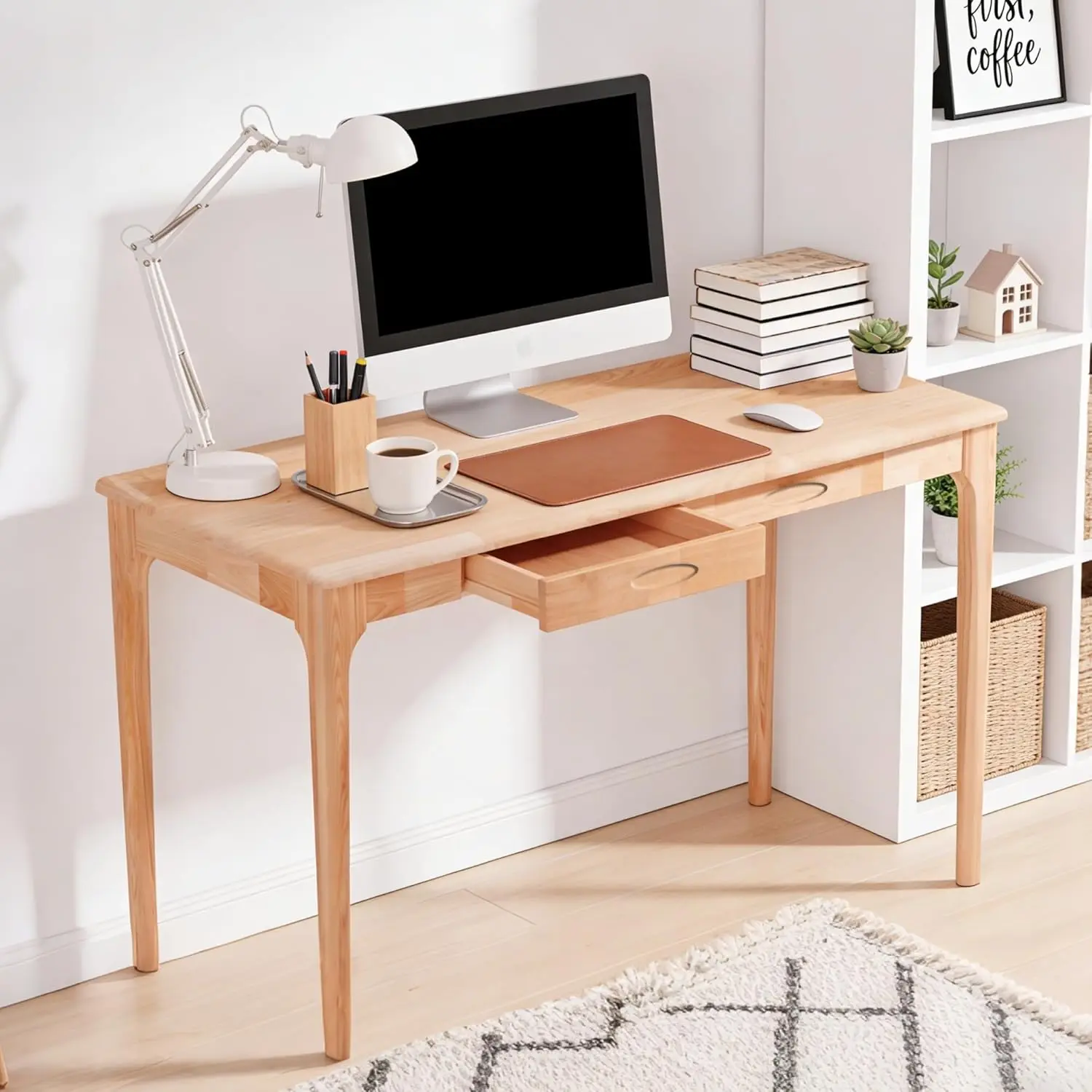 47 Inch Beech Solid Wood Desk  - Home Office Work Table avis et prix