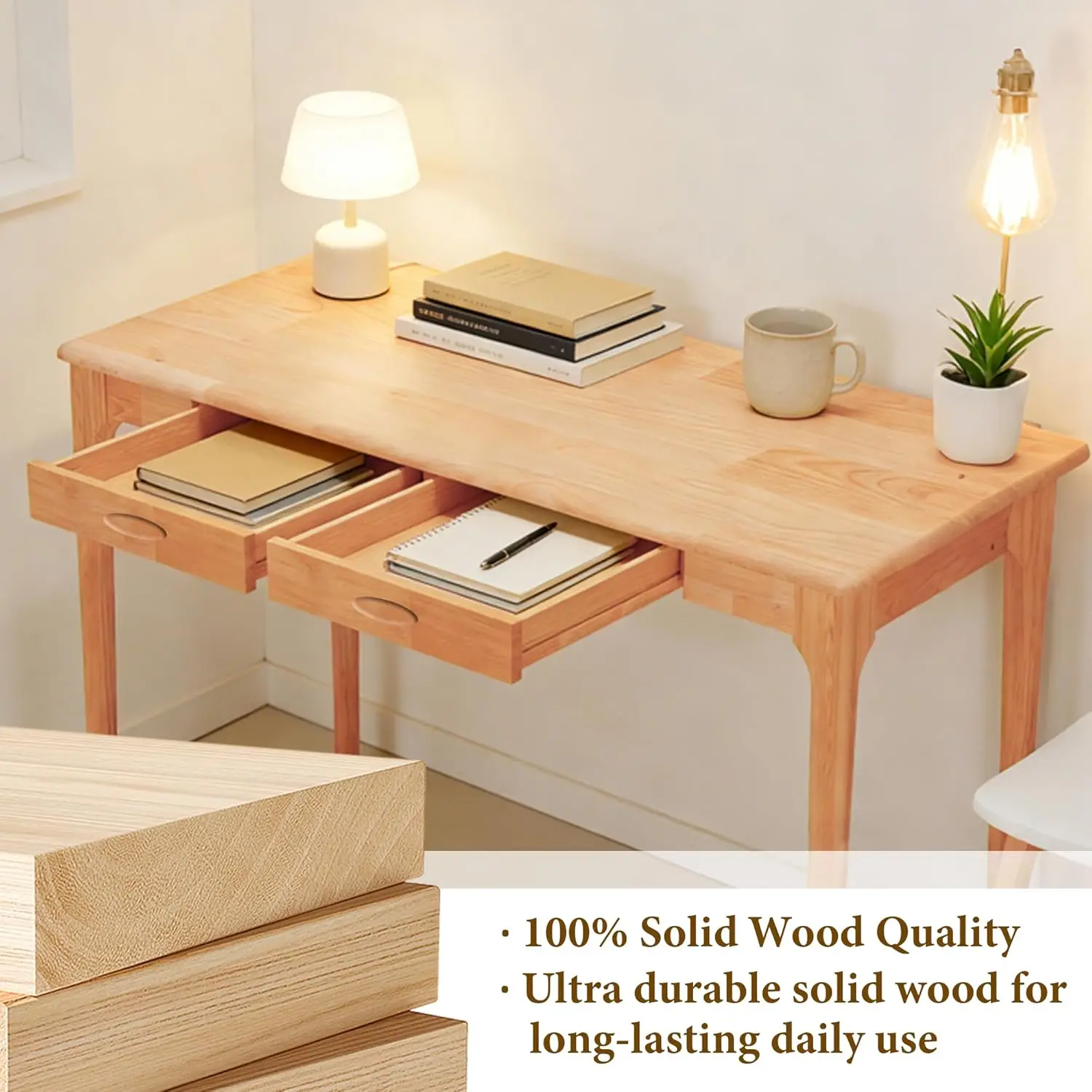 47 Inch Beech Solid Wood Desk  - Home Office Work Table avis et prix