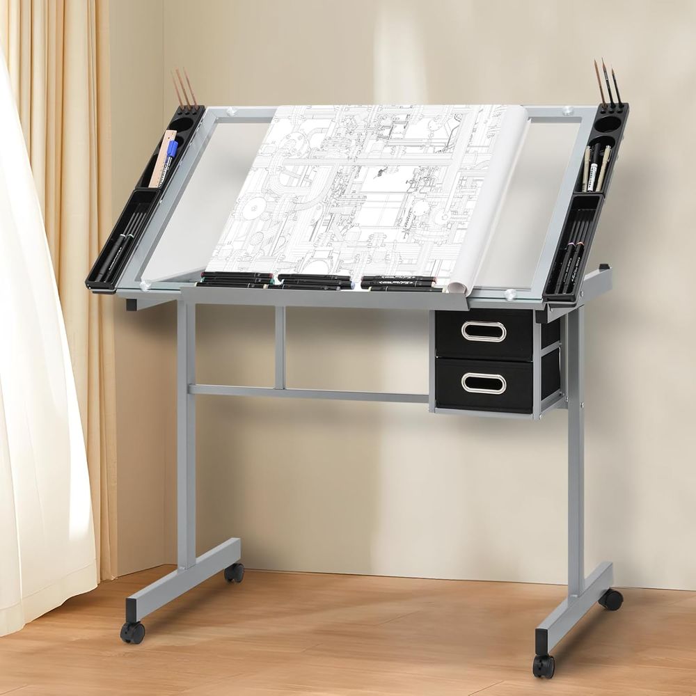 Adjustable Glass Top Dining Ta - Home Office Free avis et prix