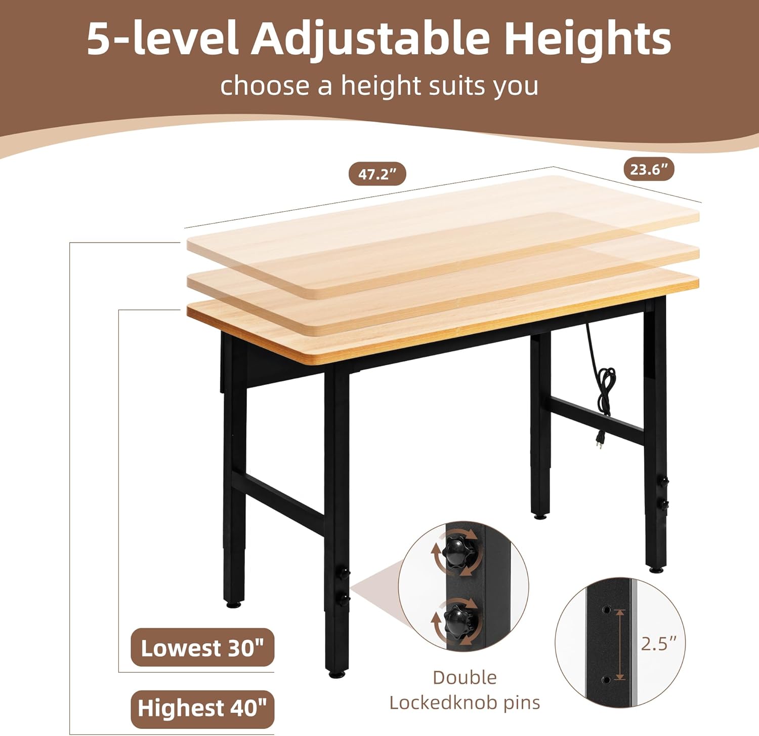 Adjustable Workbench With Powe - Home Office Work Table avis et prix