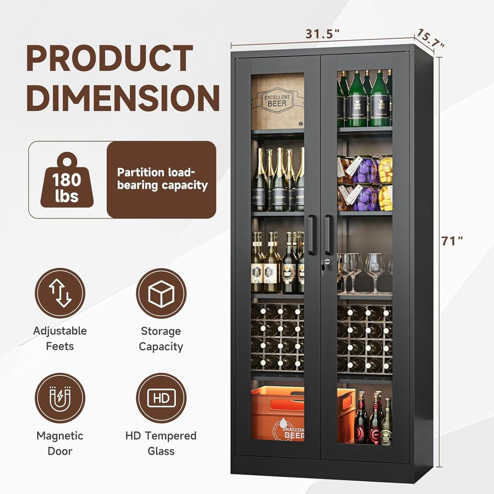 71 Metal Glass Display Cabinet - Home Office Free avis et prix