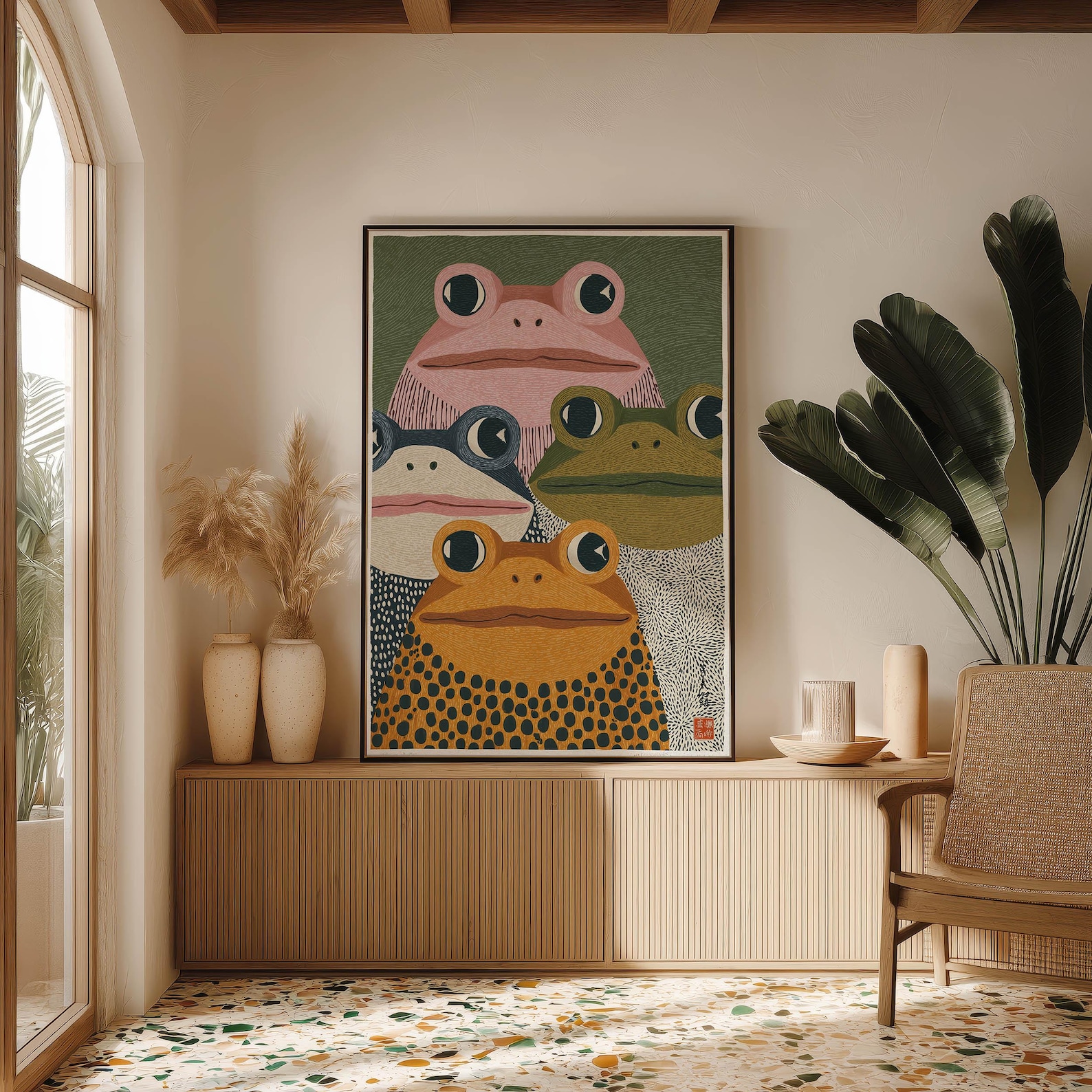 Modern Japanese Frog Art Print - Home Office Japandi avis et prix