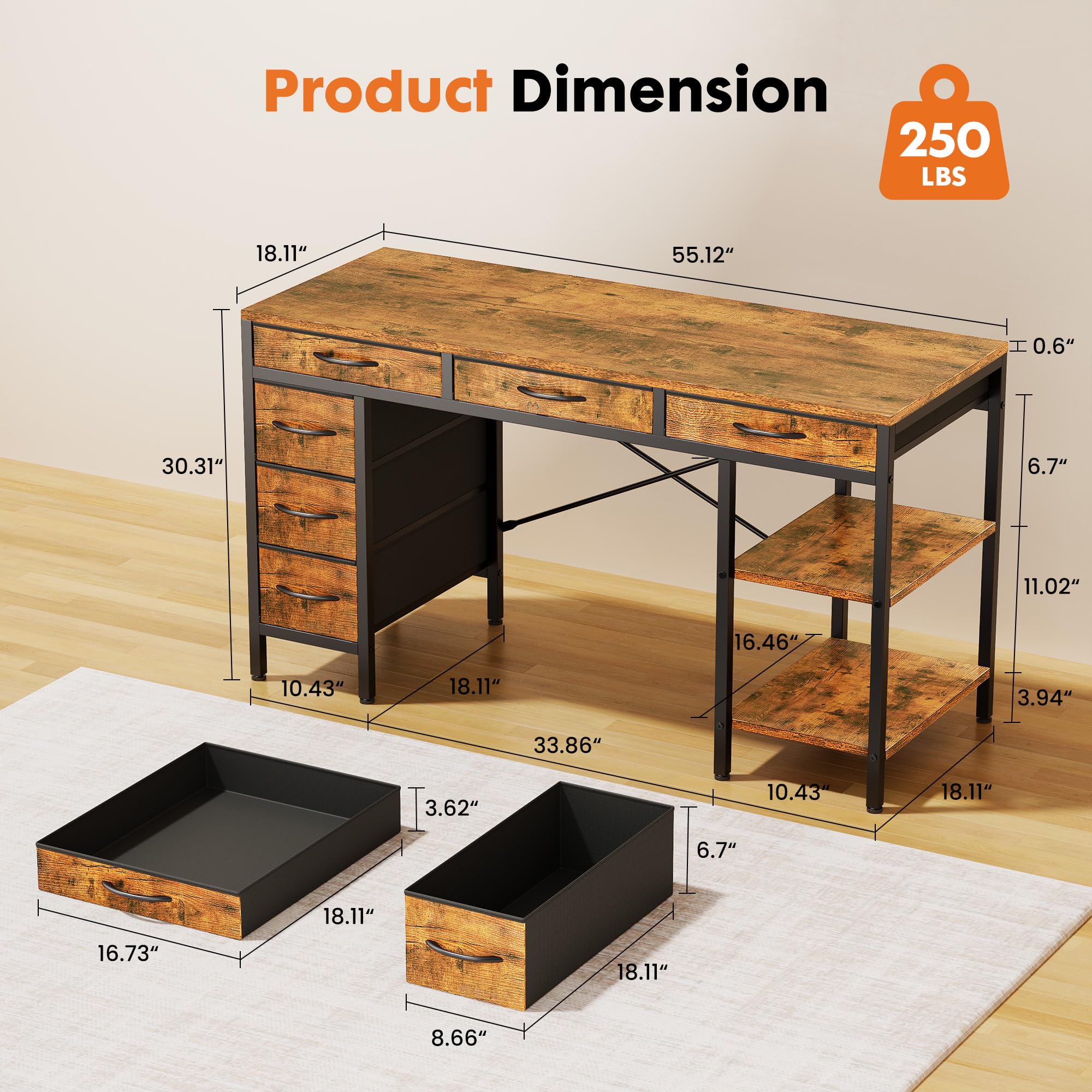 JHK 55 Inch Computer Desk with - Home Office Work Table avis et prix