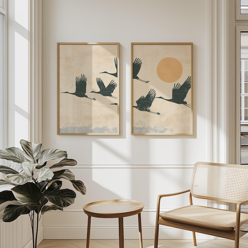 2pcs Japandi Flying Cranes Wal - Home Office Japandi avis et prix