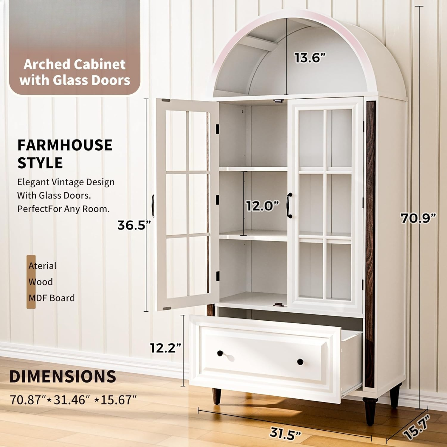 71” Handcrafted Arched Bookcas - Home Office Free avis et prix
