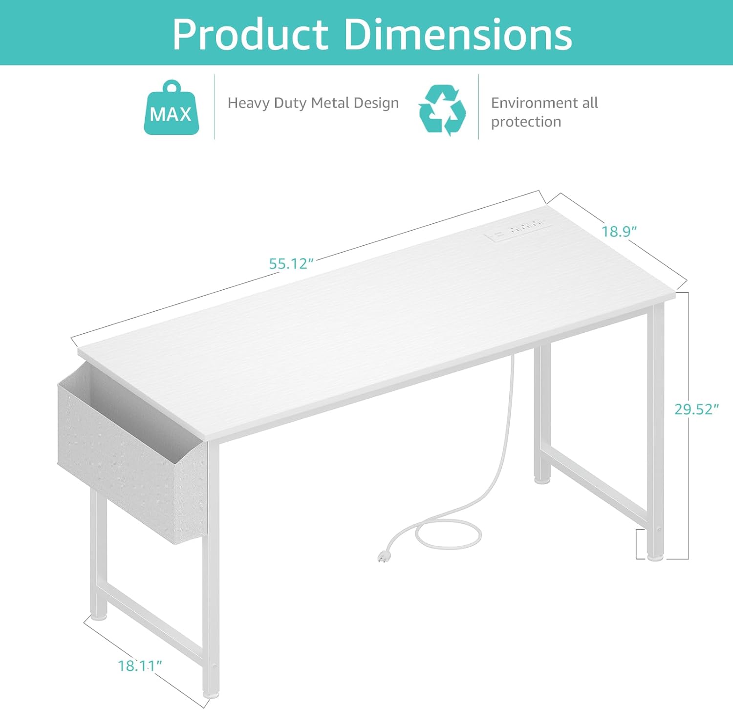 White Computer Desk with Power - Home Office Work Table avis et prix