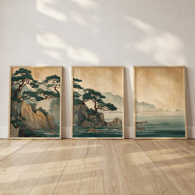 3pcs Retro Japanese Cliff & Oc - Home Office Japandi avis et prix