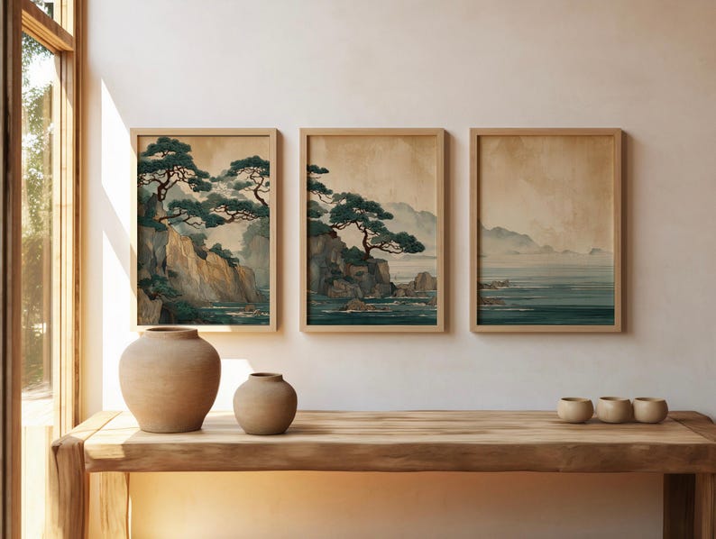 3pcs Retro Japanese Cliff & Oc - Home Office Japandi avis et prix