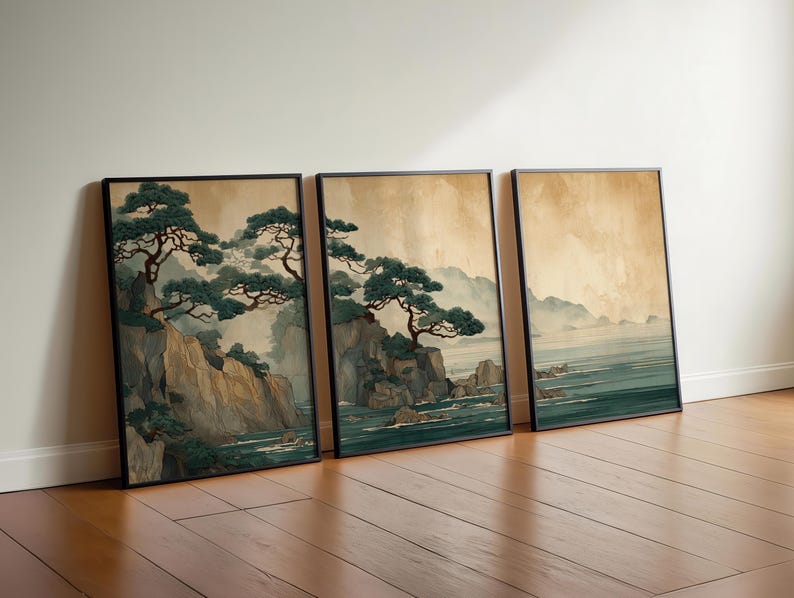 3pcs Retro Japanese Cliff & Oc - Home Office Japandi avis et prix