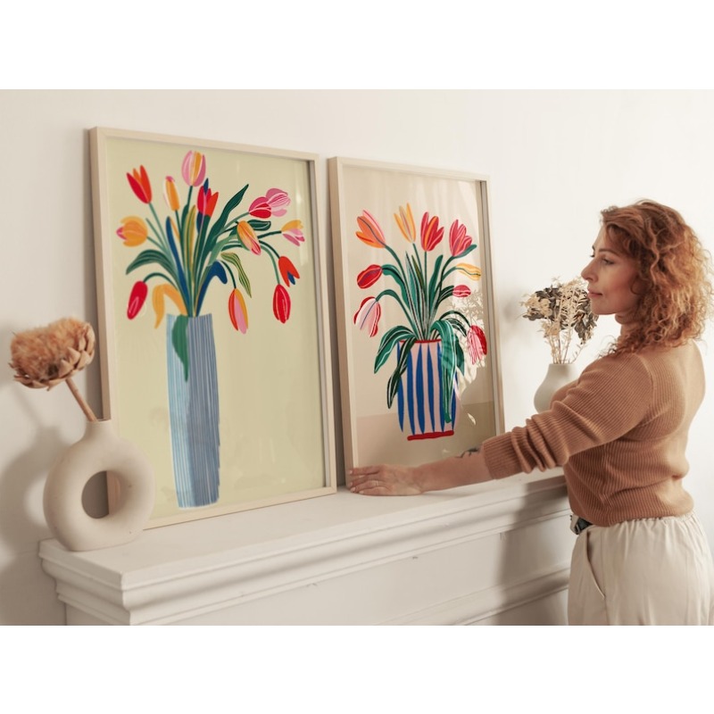 2pcs Tulip Flowers Canvas Wall - Home Office For Two avis et prix