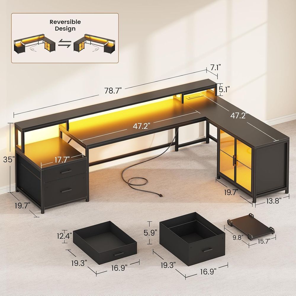 78.7 L-Shaped Gaming Desk with - Home Office Free avis et prix