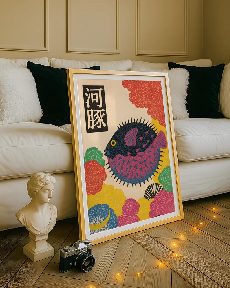 Japanese Puffer Fish Canvas Wa - Home Office Japandi avis et prix