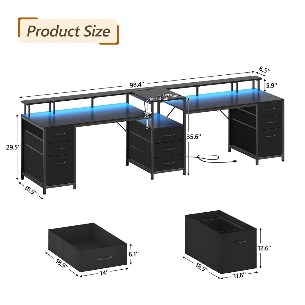 98.4 Long Computer Desk with 9 - Home Office For Two avis et prix